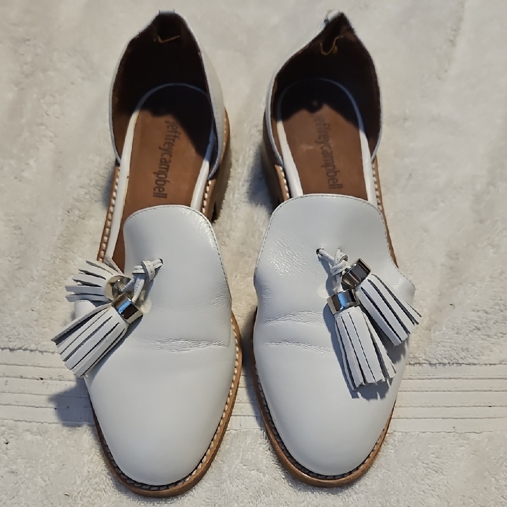 Jeffrey Campbell White Leather Tassel Loafers
